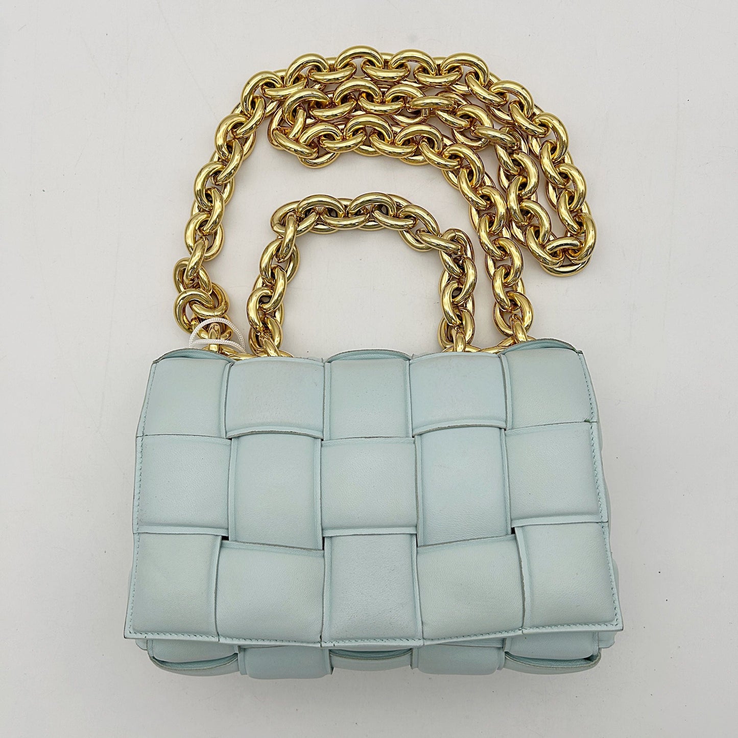 BOTTEGA VENETA Lambskin Maxi Intreccio Padded Chain Cassette Crossbody Bag Spearmint LA44378