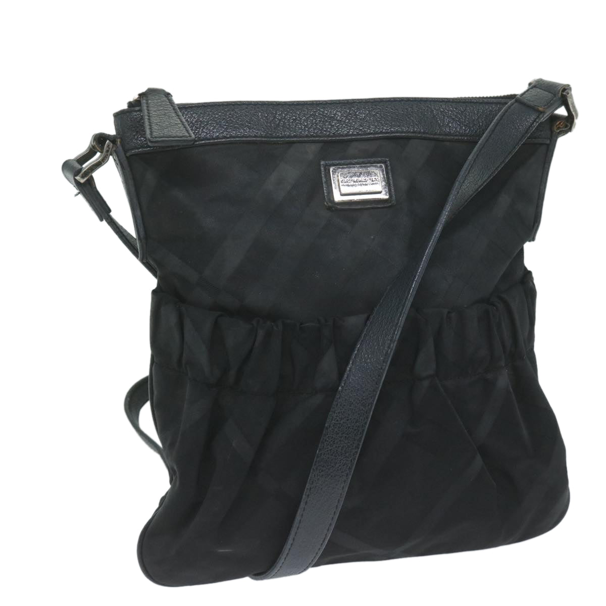 Burberry Nova Check Shoulder Bag Nylon Black Auth 64656