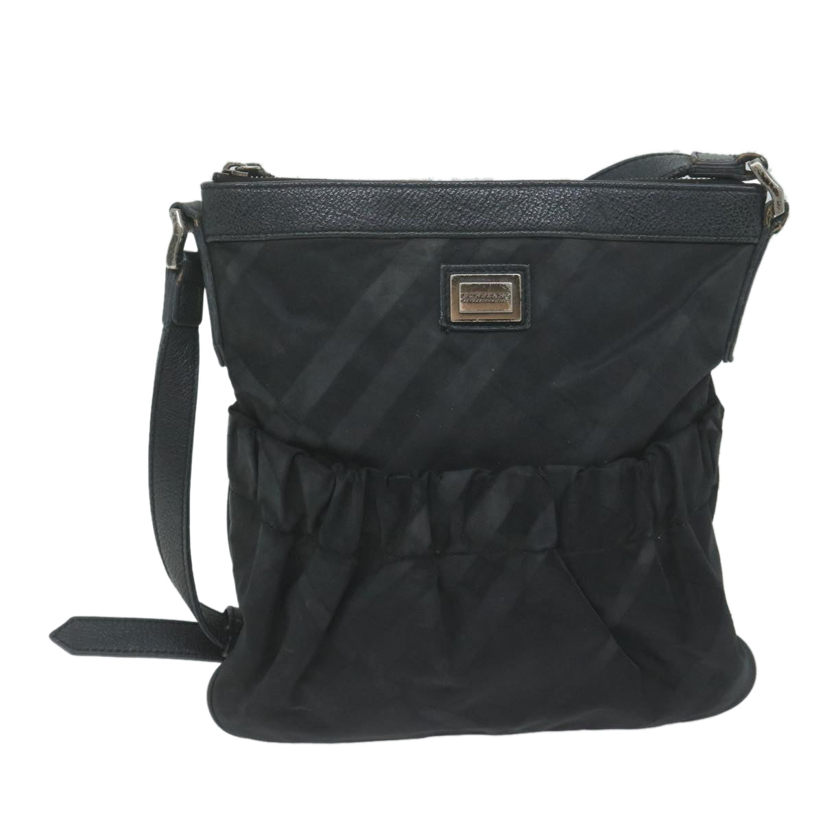 Burberry Nova Check Shoulder Bag Nylon Black Auth 64656