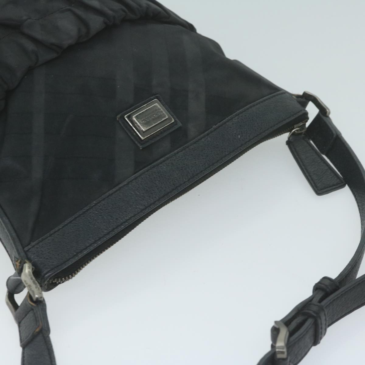 Burberry Nova Check Shoulder Bag Nylon Black Auth 64656