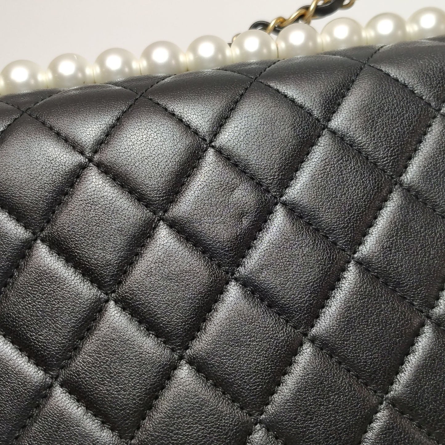 Chanel Flap Bag Lamb Leather Quilted Pearl Decor Classic Double C Buckle Shoulder Bag