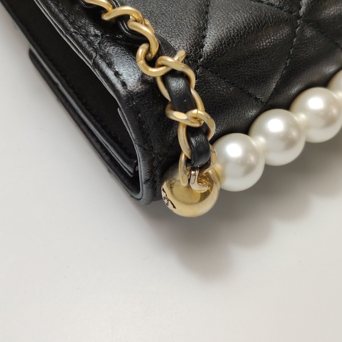 Chanel Flap Bag Lamb Leather Quilted Pearl Decor Classic Double C Buckle Shoulder Bag