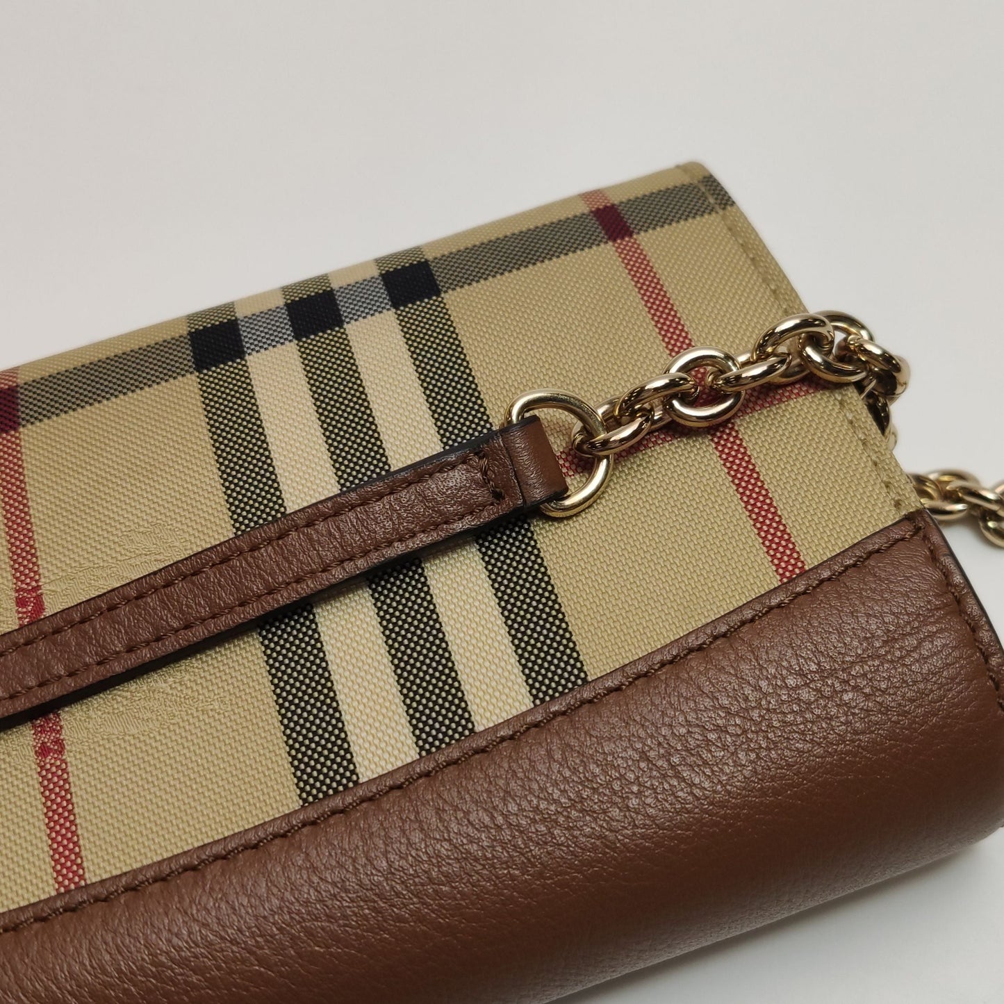 Preloved Burberry Leather Nylon Check Logo Crossbody Shoulder Bag 250429781171830