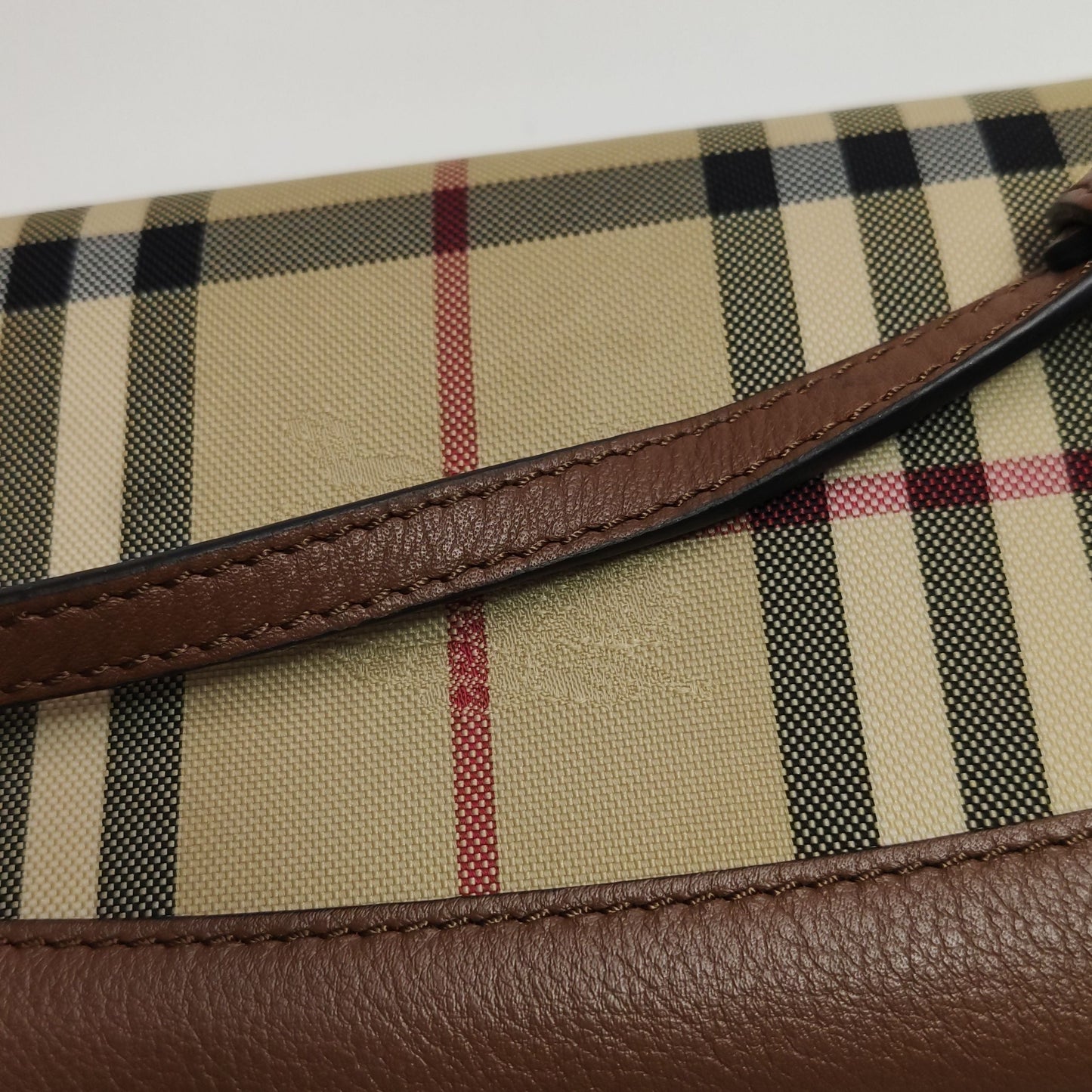 Preloved Burberry Leather Nylon Check Logo Crossbody Shoulder Bag 250429781171830