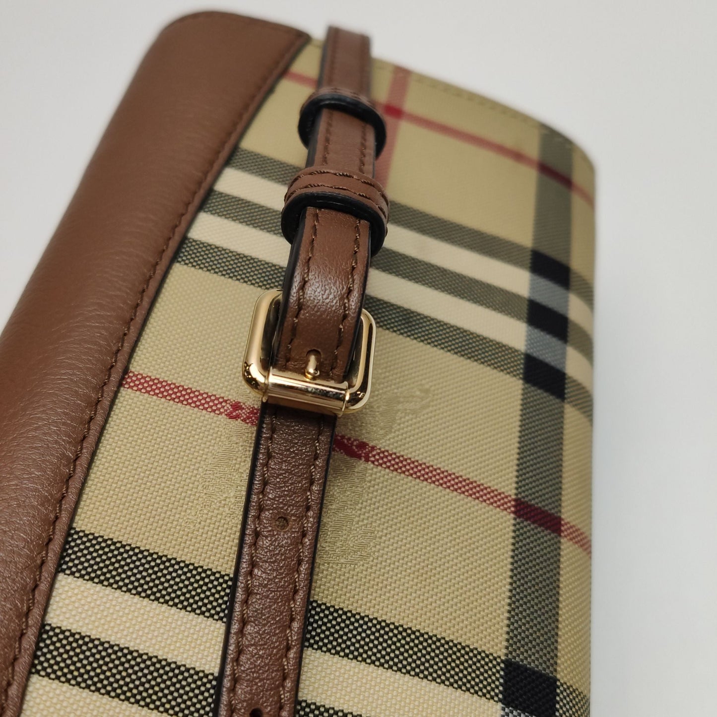 Preloved Burberry Leather Nylon Check Logo Crossbody Shoulder Bag 250429781171830