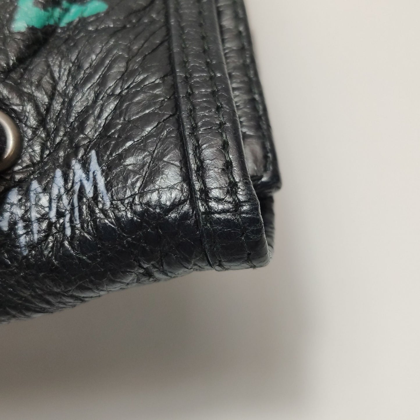 Preloved Balenciaga Explorer Smoking Bag Waxed Leather Graffiti Shoulder Bag 250501781173842
