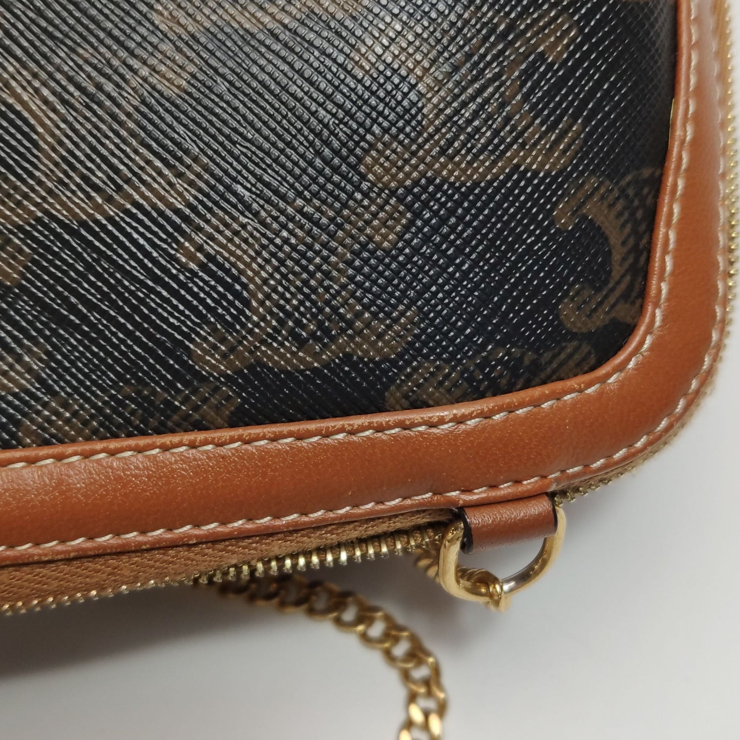 Preloved Celine Triomphe Canvas Leather Logo Print Crossbody Shoulder Bag 250501781174324