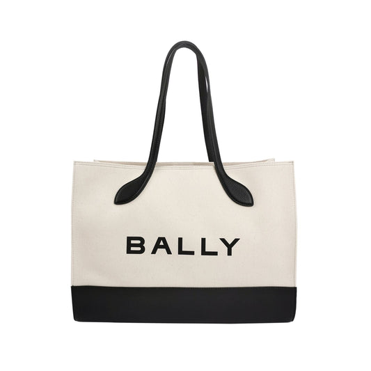 Preloved Bally Bar Leather Canvas Logo Tote Shoulder Bag 250501781173605