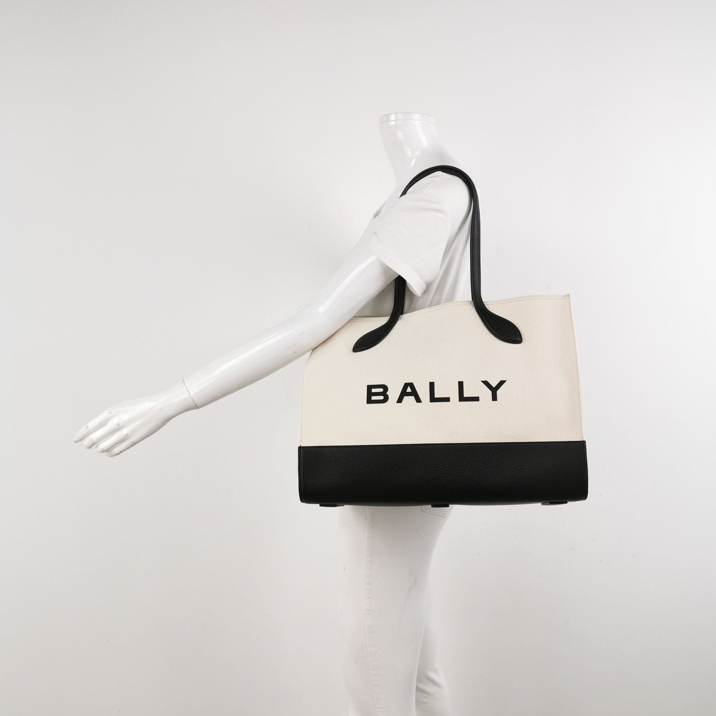 Preloved Bally Bar Leather Canvas Logo Tote Shoulder Bag 250501781173605