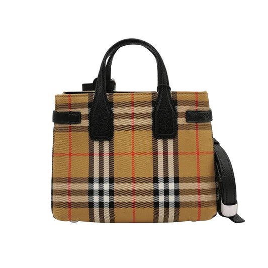 Preloved Burberry The Banner Mini Vintage Check Leather and Canvas Shoulder Bag 250502781175351