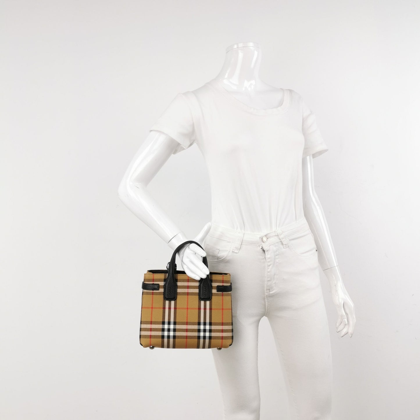 Preloved Burberry The Banner Mini Vintage Check Leather and Canvas Shoulder Bag 250502781175351