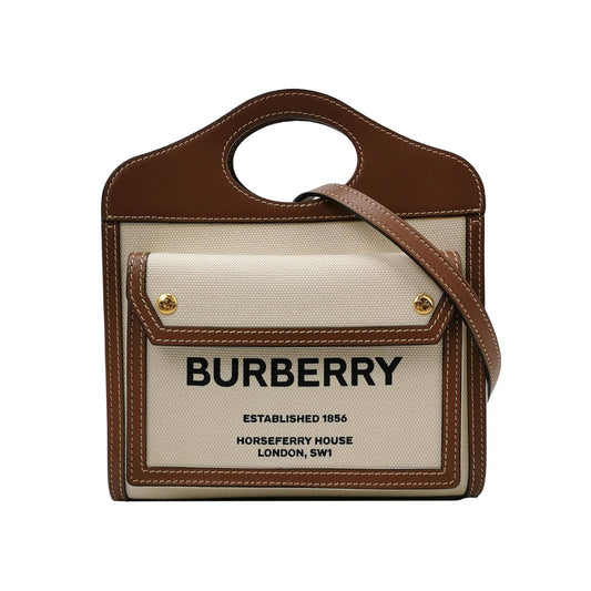 Preloved Burberry Pocket Mini Leather and Canvas Horseferry Print Hollow Handle Crossbody Shoulder Bag 250501781174597