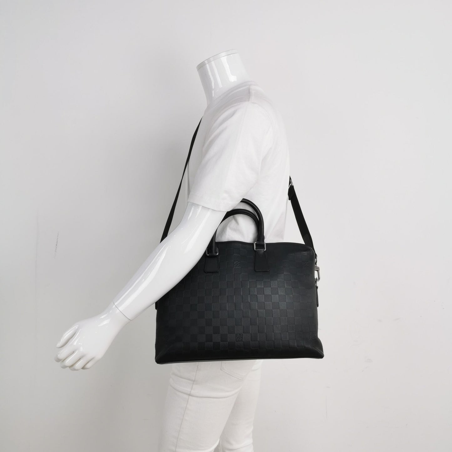 Louis Vuitton Porte-Documents Jour Leather Checkerboard Trim Briefcase Crossbody Shoulder Bag 24122778998260