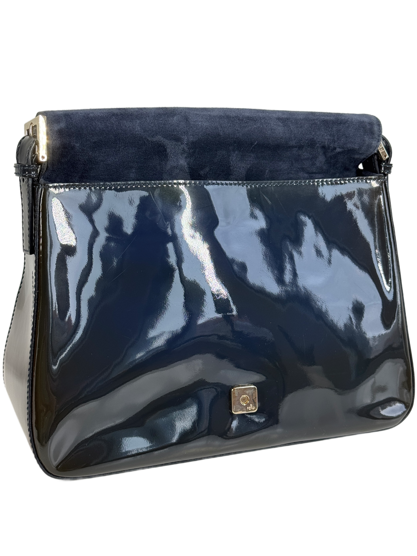 Fendi Navy Blue Patent Leather Forever Mama Baguette Chain Strap Shoulder Bag