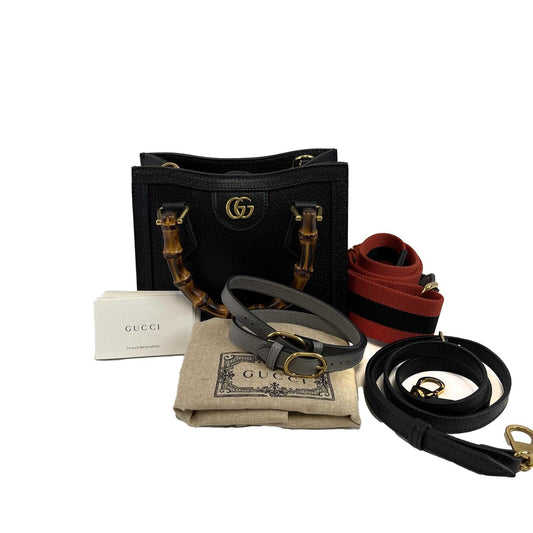 GUCCI Excellent Mini Diana NM Bamboo Handle Tote Black Crossbody Bag