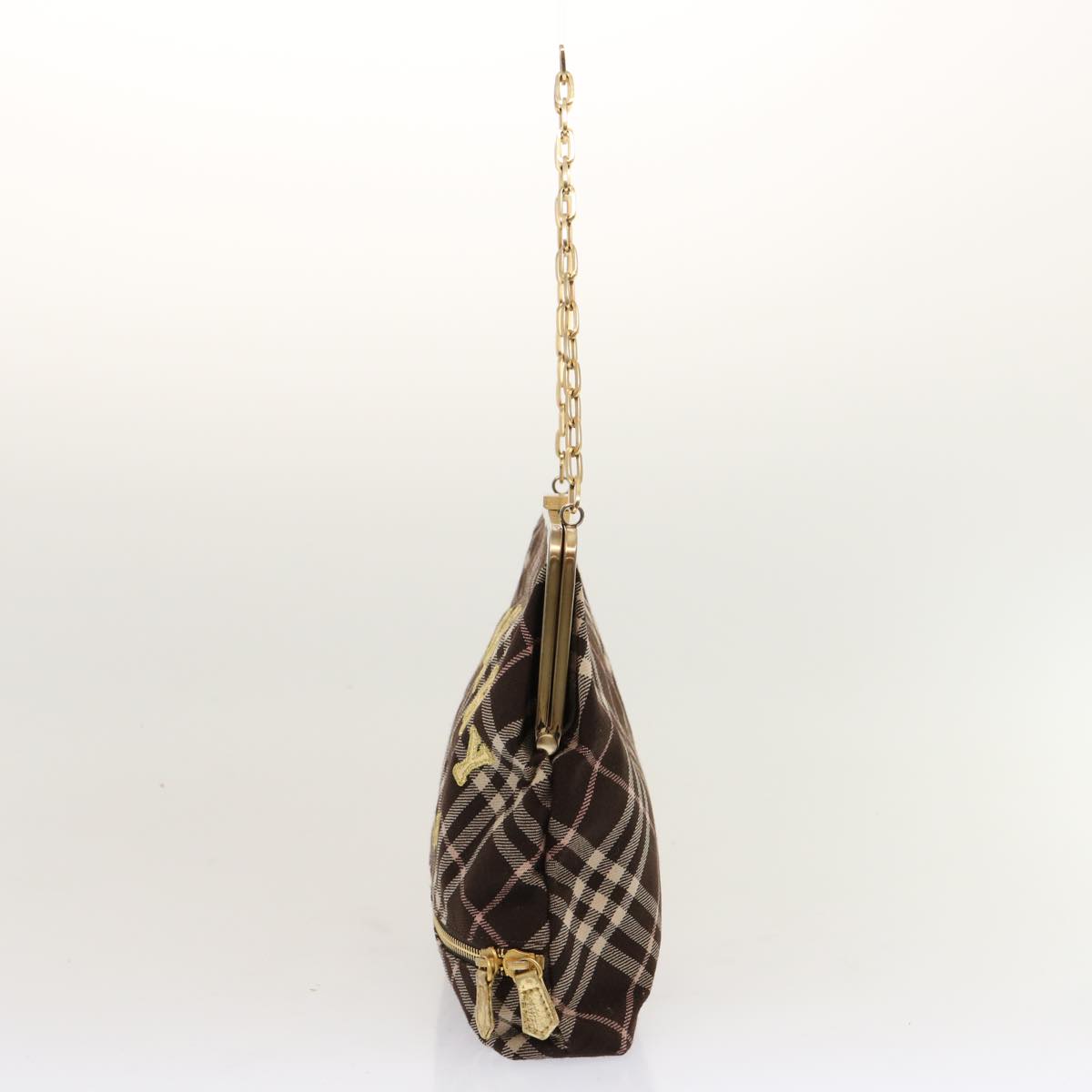 Burberry Nova Check Blue Label Chain Shoulder Bag Canvas Brown Auth 69961