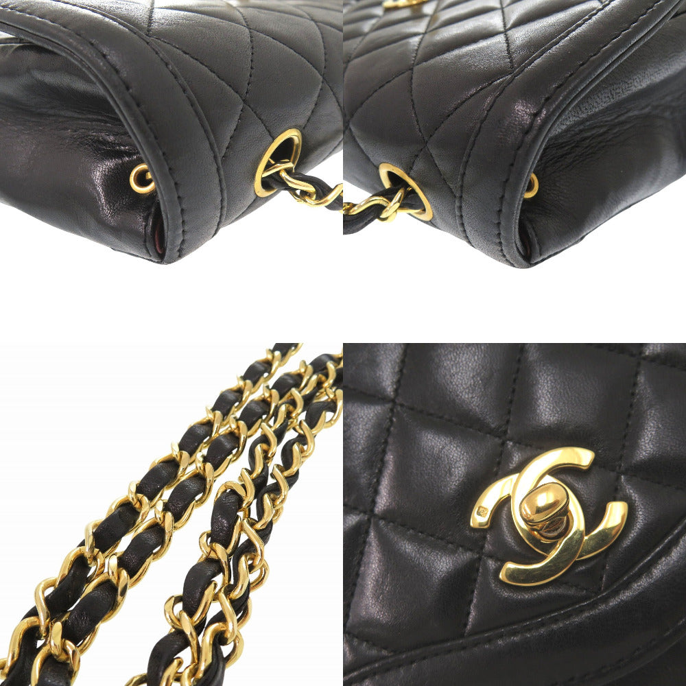 CHANEL Shoulder Bag lambskin black vintage Flap Matelasse