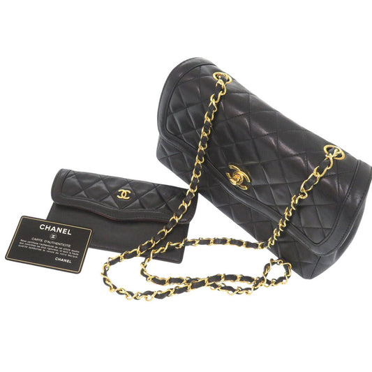 CHANEL Shoulder Bag lambskin black vintage Flap Matelasse