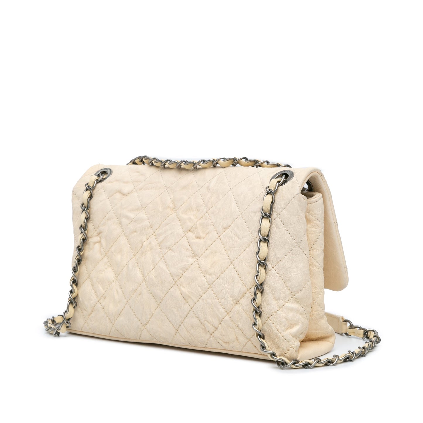 White Chanel CC Quilted Calfskin Aged Shoulder Bag