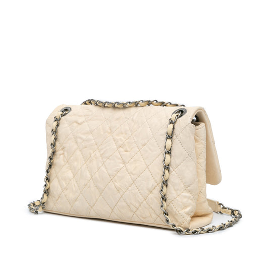White Chanel CC Quilted Calfskin Aged Shoulder Bag