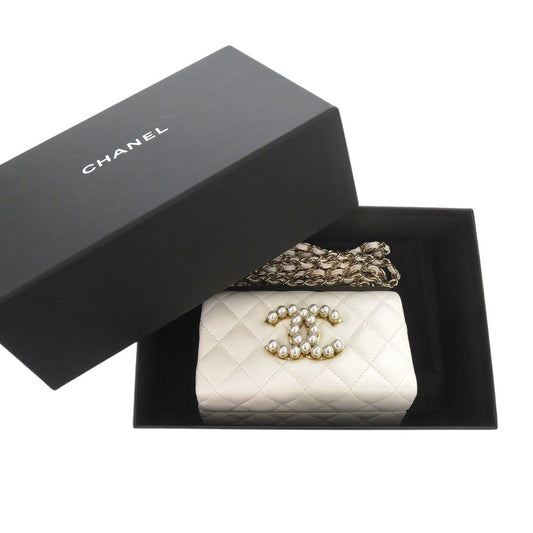 CHANEL Shoulder Bag AP3452 lambskin white COCO Mark Matrasse