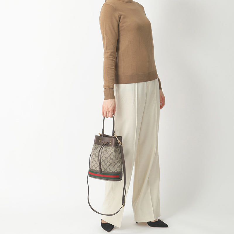 (WMNS) Gucci Ophidia Logo Stripe Webbing Canvas Drawstring handBag Small / Brown Classic 550621-96I3B-8745