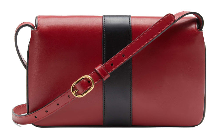 GUCCI Arli Gold Label Logo Colorblock Leather Shoulder Messenger Bag Small Red / Black 550129-0V1IG-6663