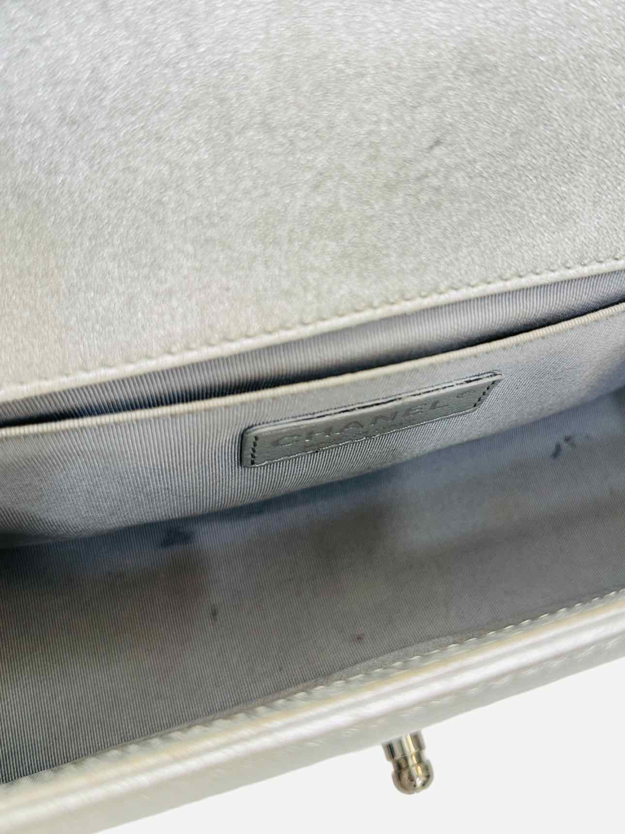 CHANEL New Boy Flap Silver Perforated Shoulder Bag