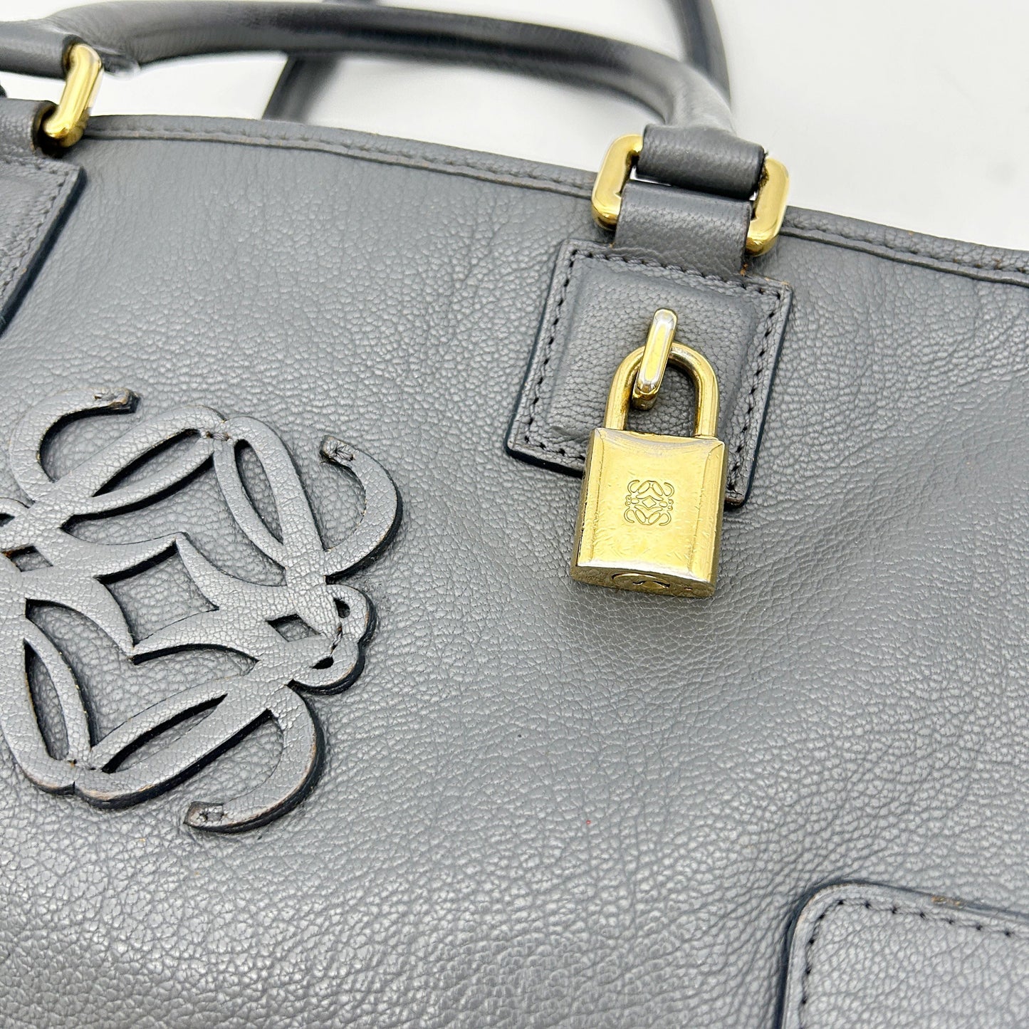 Loewe | Bags | Loewe Amazona 36 Bag Handbag Grey Leather Satchel Lock Key LA4792