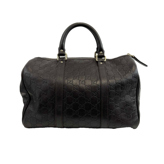 GUCCI - Embossed Leather Monogram Speedy Medium Brown Top Handle Bag
