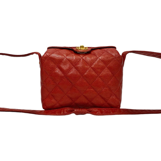 CHANEL Shoulder Bag Matt caviar skin Red Matrasse