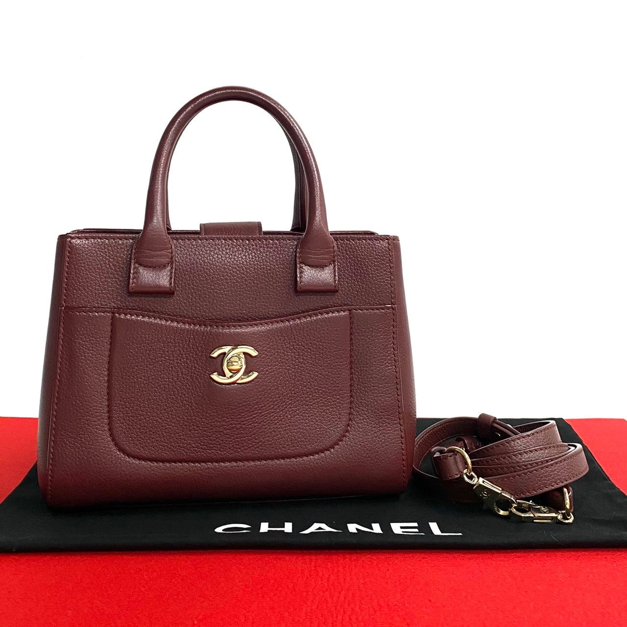 CHANEL Shoulder Bag Matt caviar skin wine-red Neo Executive Tote