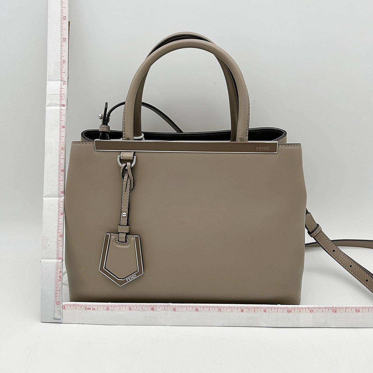 FENDI Vitello Dolce Century Petite 2Jours Tote Tortora Carbone LA11489