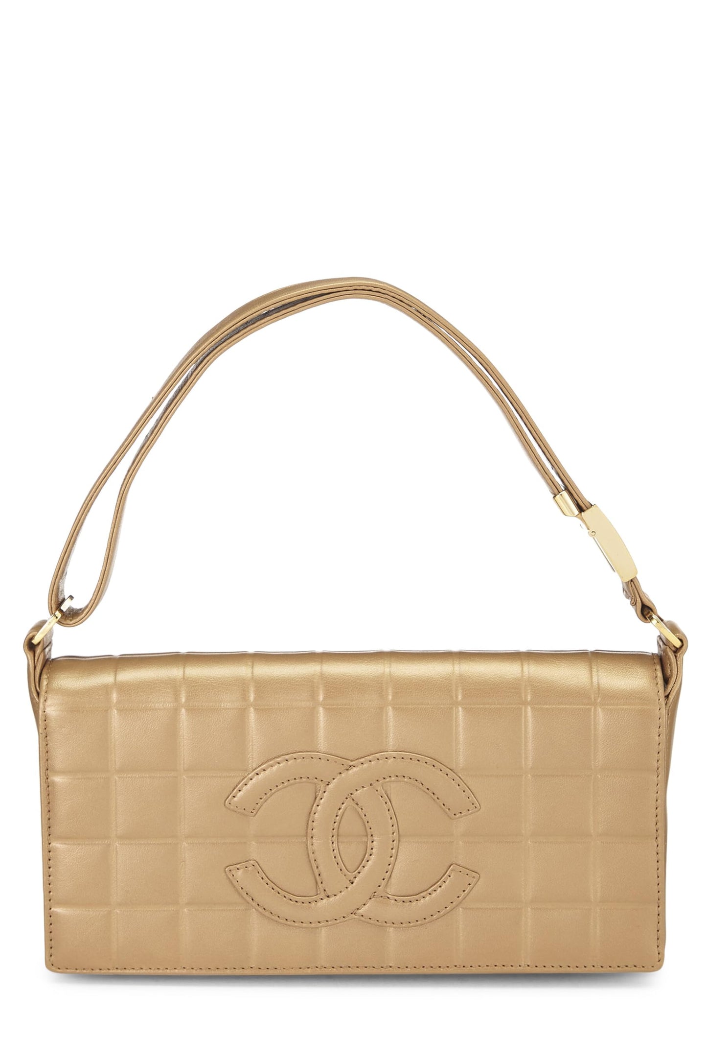 Chanel,  Gold Leather Chocolate Bar Shoulder Bag Medium, Gold
