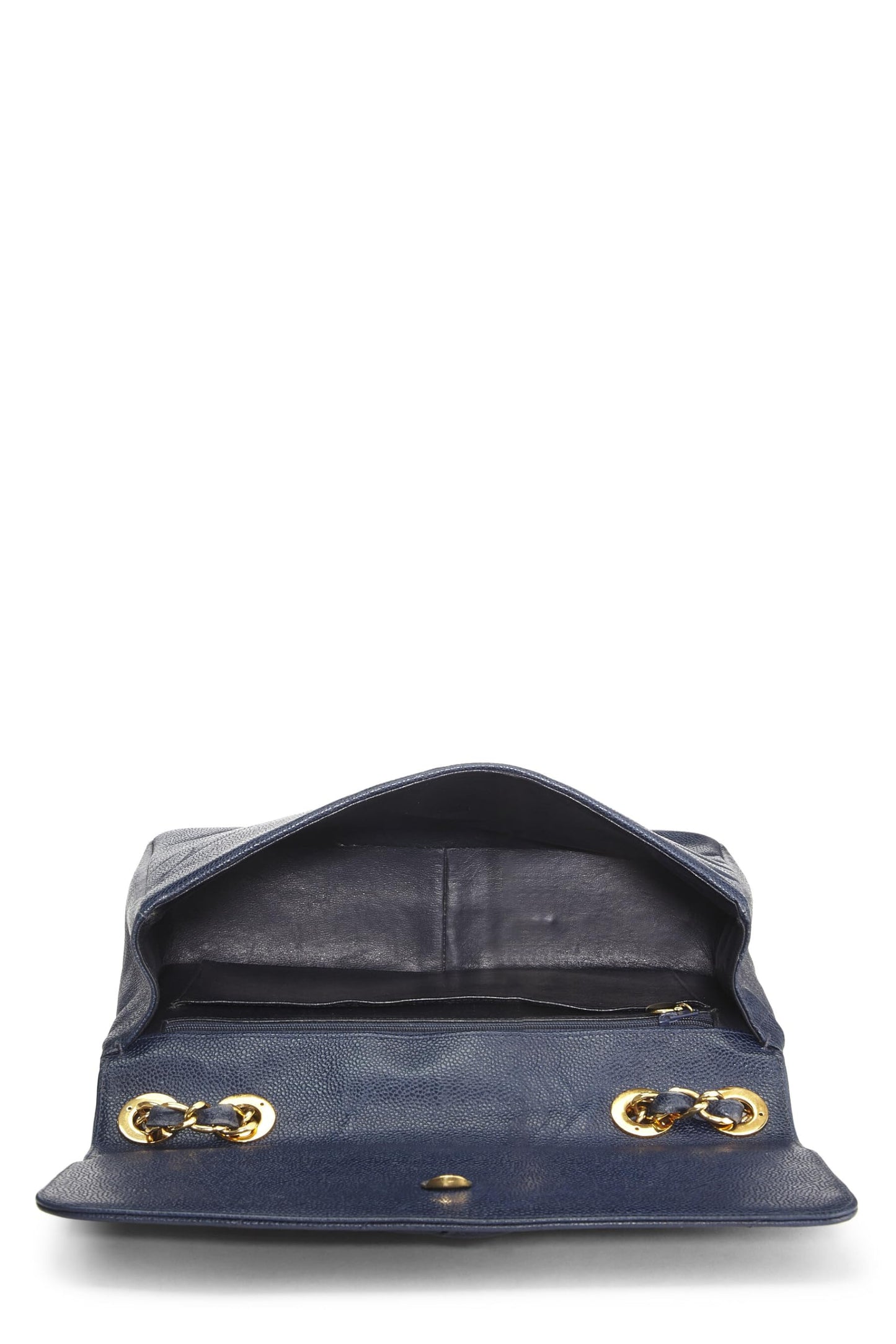 Chanel,  Navy Caviar Diagonal Quilted Shoulder Bag Jumbo, Navy