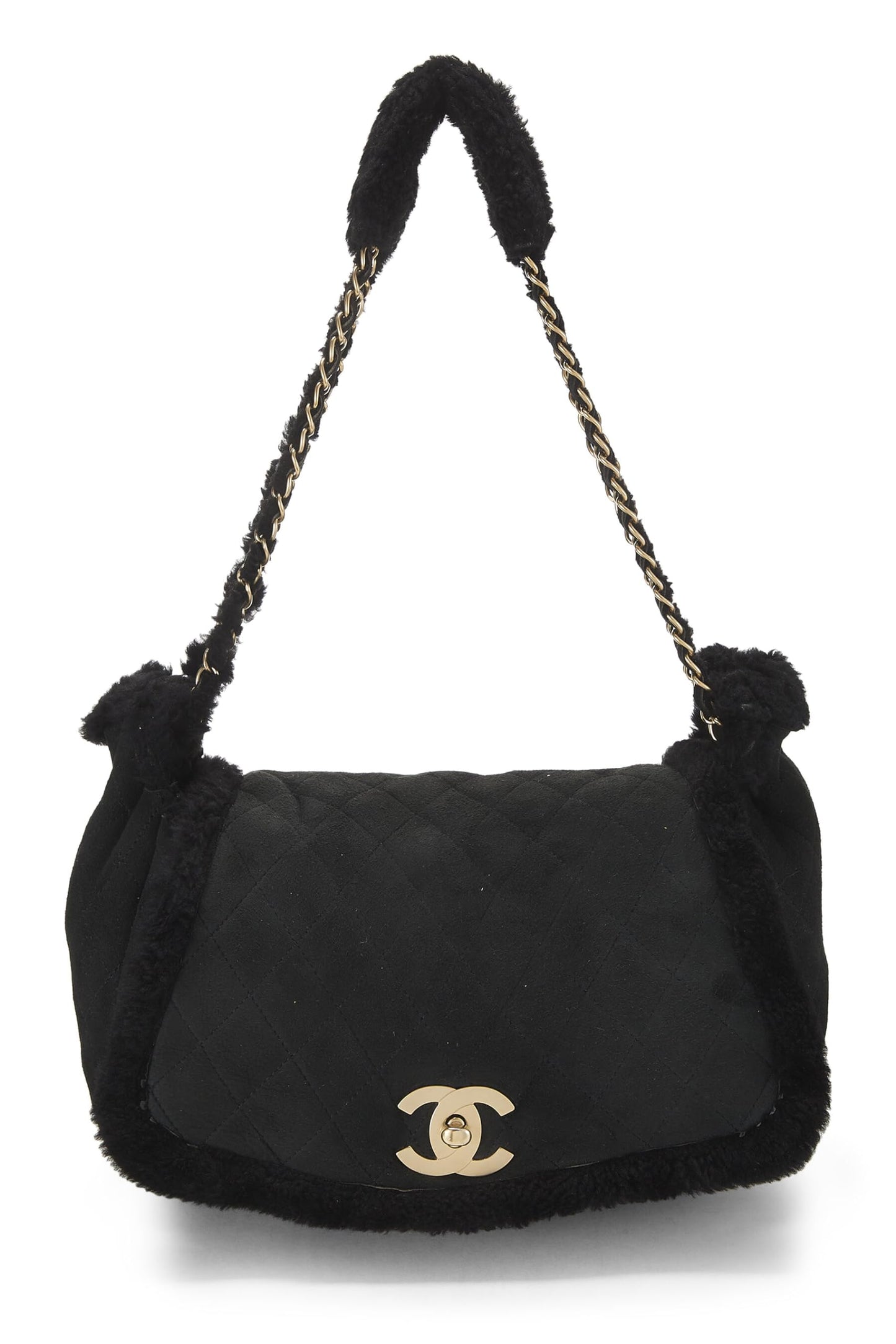 Chanel,  Black Shearling Shoulder Bag Small, Black