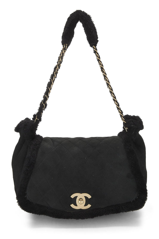 Chanel,  Black Shearling Shoulder Bag Small, Black