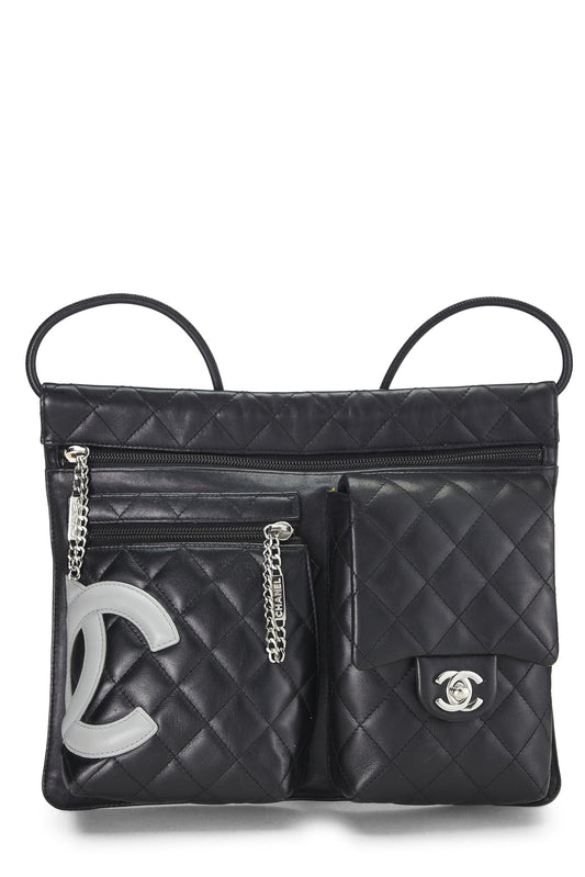 Chanel,  Black Calfskin Cambon Ligne Multi Pocket Shoulder Bag, Black