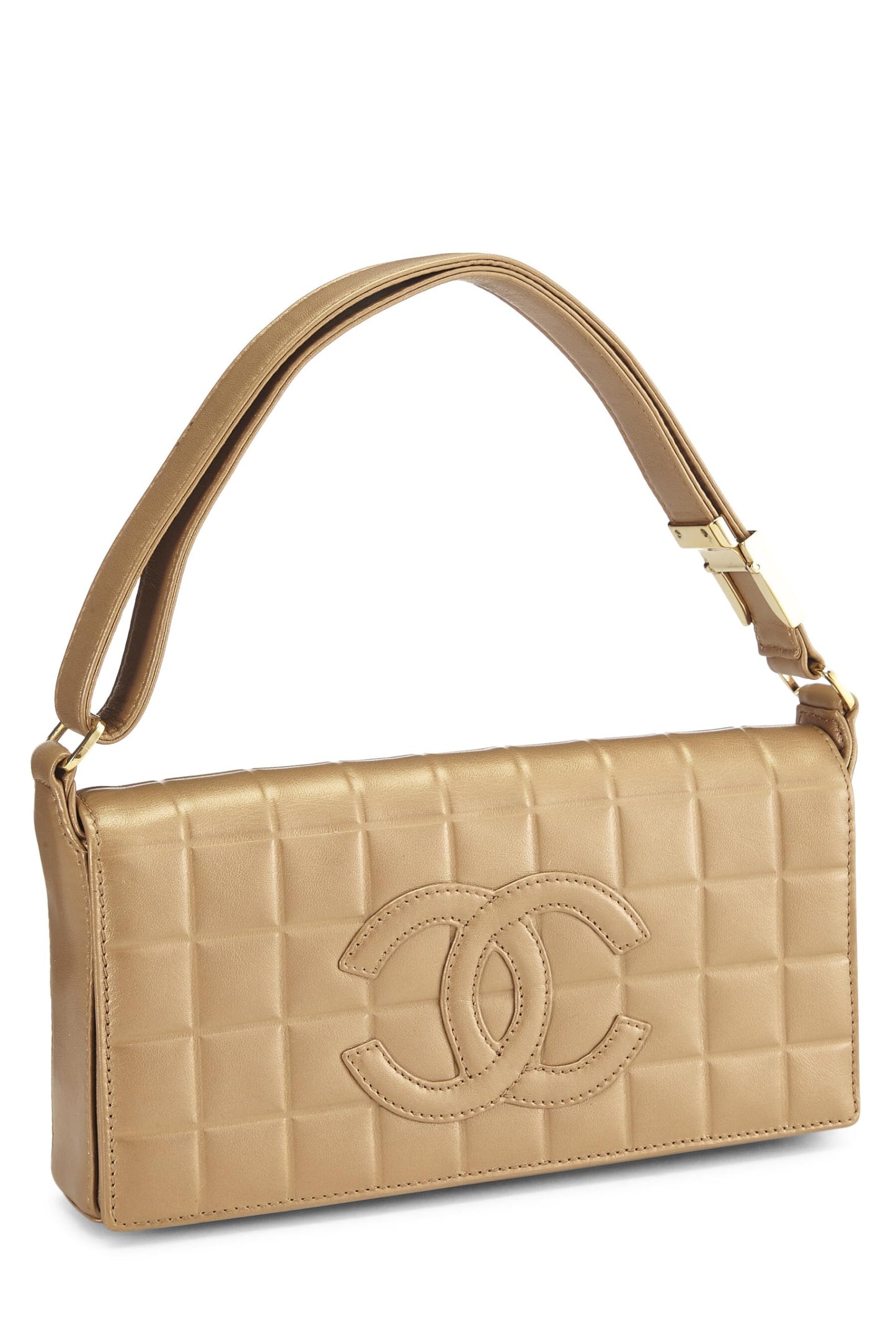 Chanel,  Gold Leather Chocolate Bar Shoulder Bag Medium, Gold