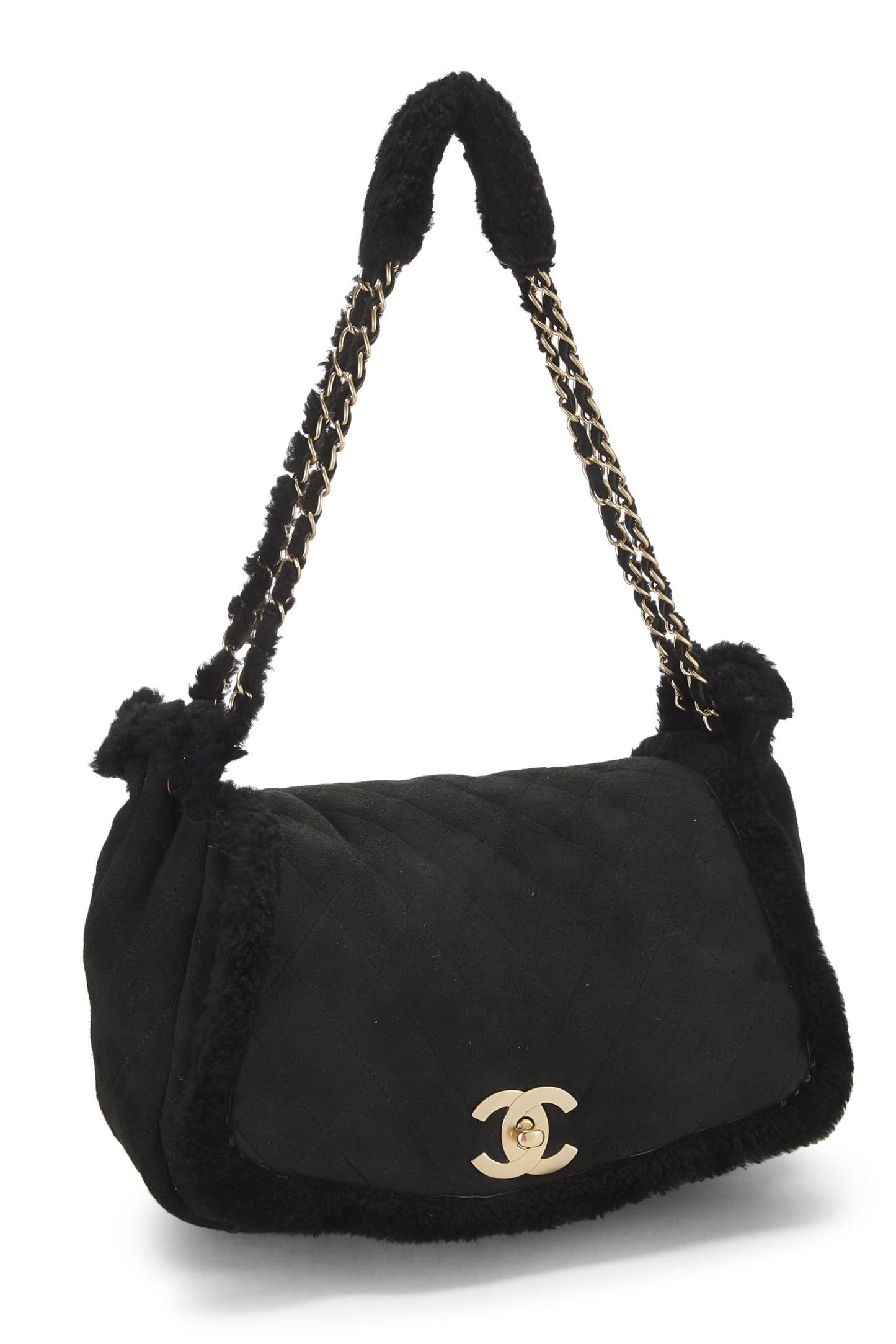 Chanel,  Black Shearling Shoulder Bag Small, Black
