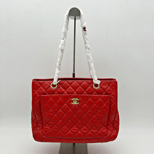 Chanel Red Quilted Lambskin Leather Shopping Tote Bag CN25042508