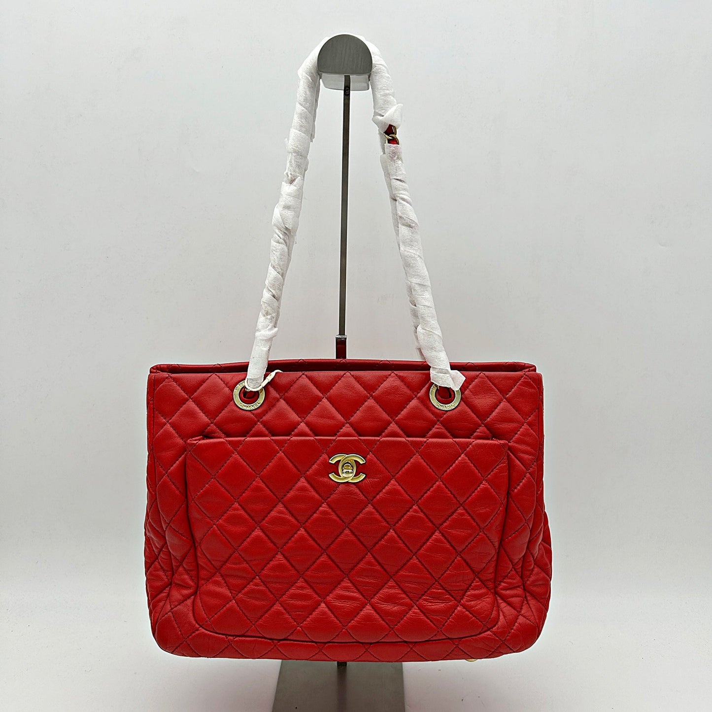 Chanel Red Quilted Lambskin Leather Shopping Tote Bag CN25042508