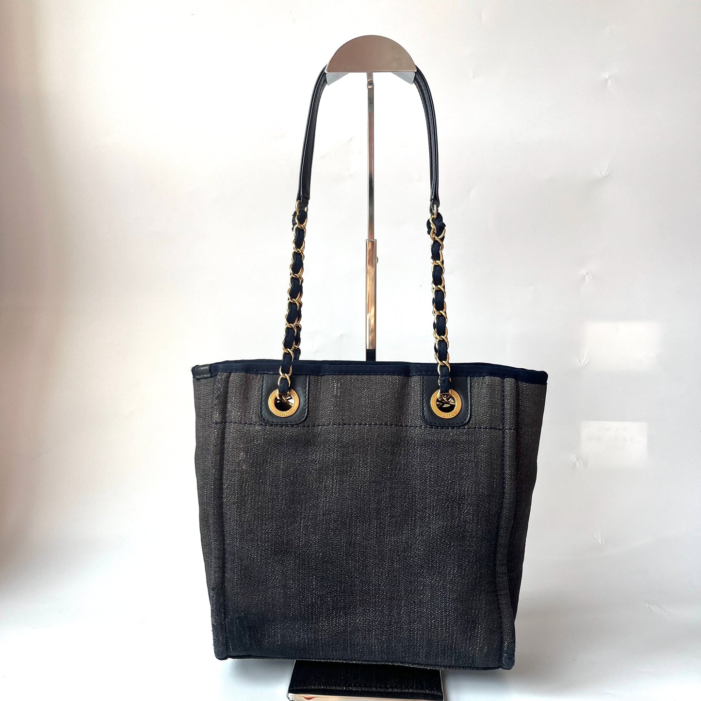 Chanel North South Deauville Tote Small Navy Denim Top Handle Shoulder Bag, 2012-2013
