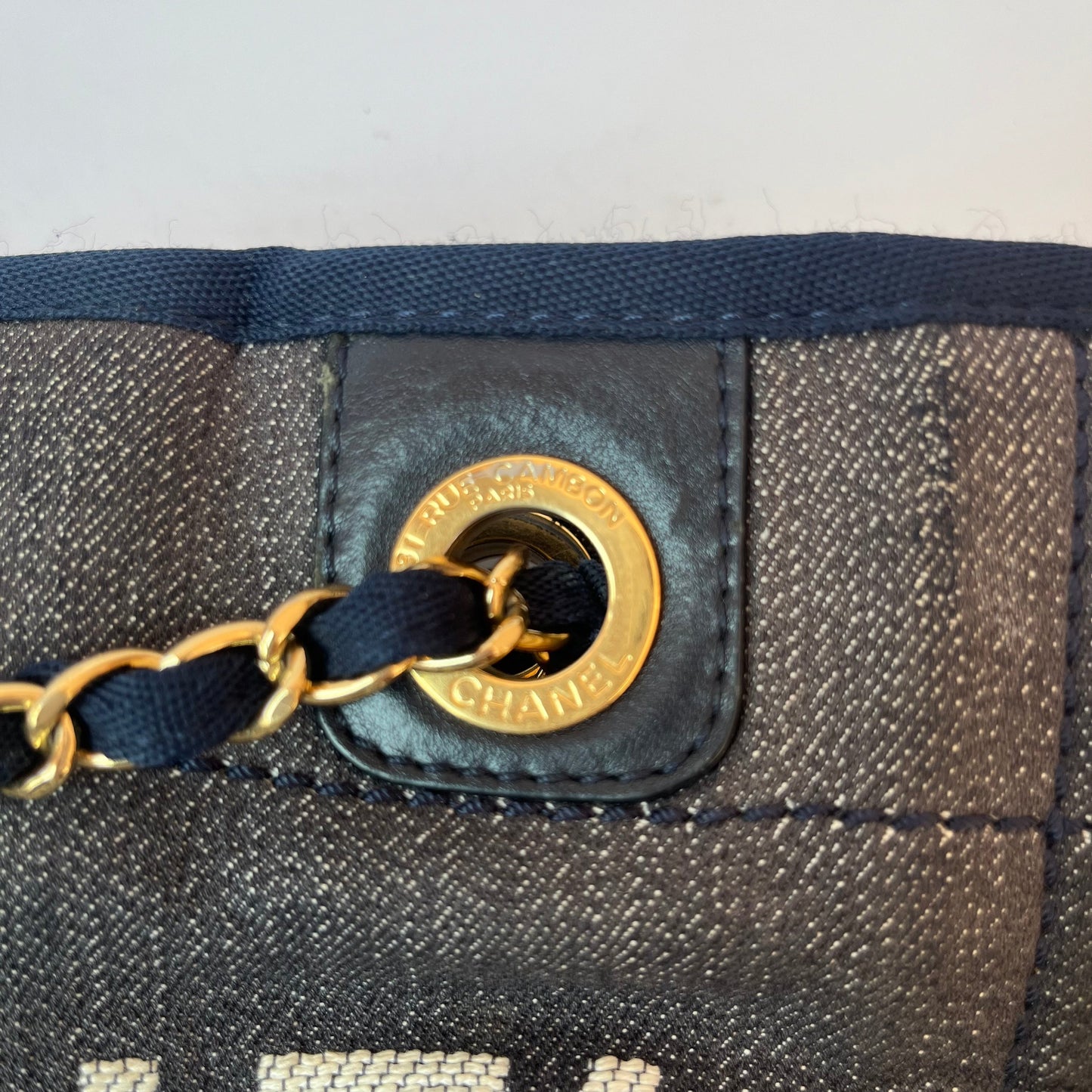 Chanel North South Deauville Tote Small Navy Denim Top Handle Shoulder Bag, 2012-2013