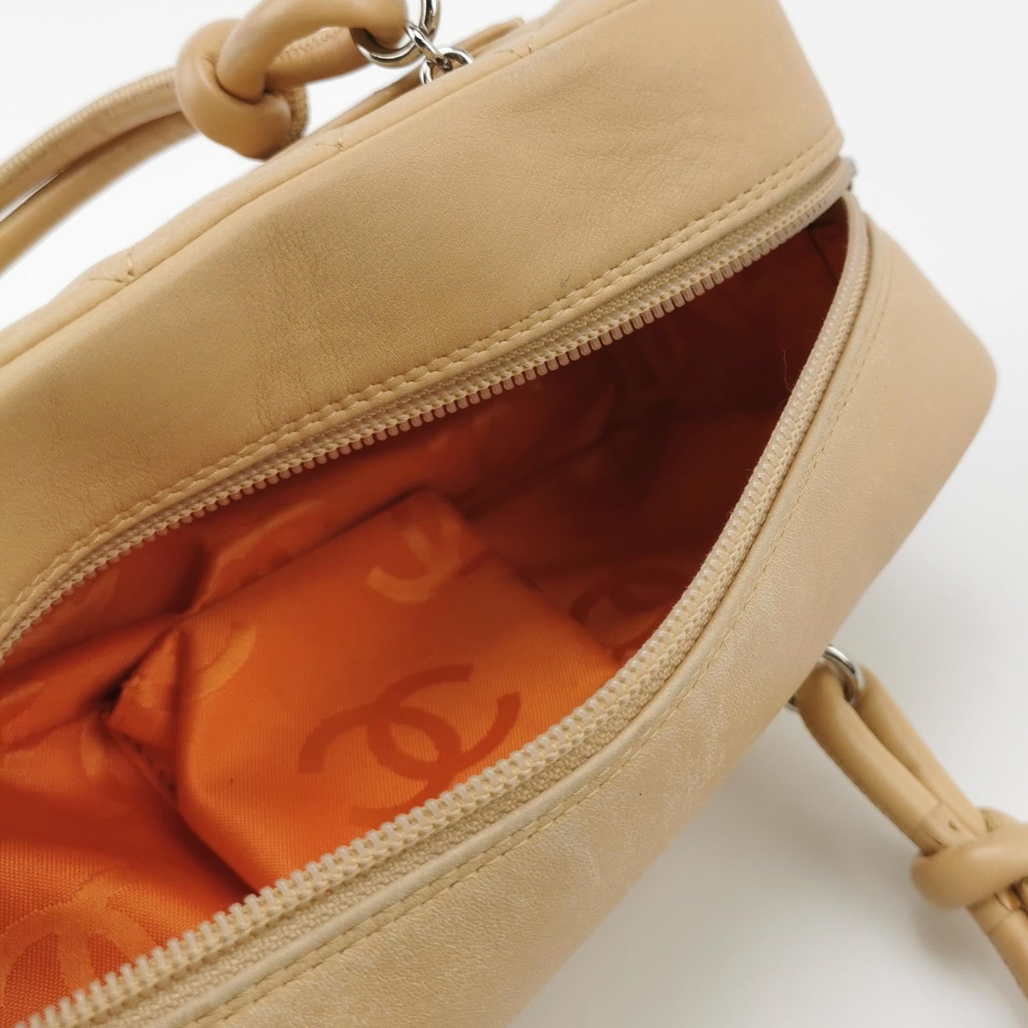 Chanel Cambon Small Shoulder Bag Beige Calfskin Leather Double Strap