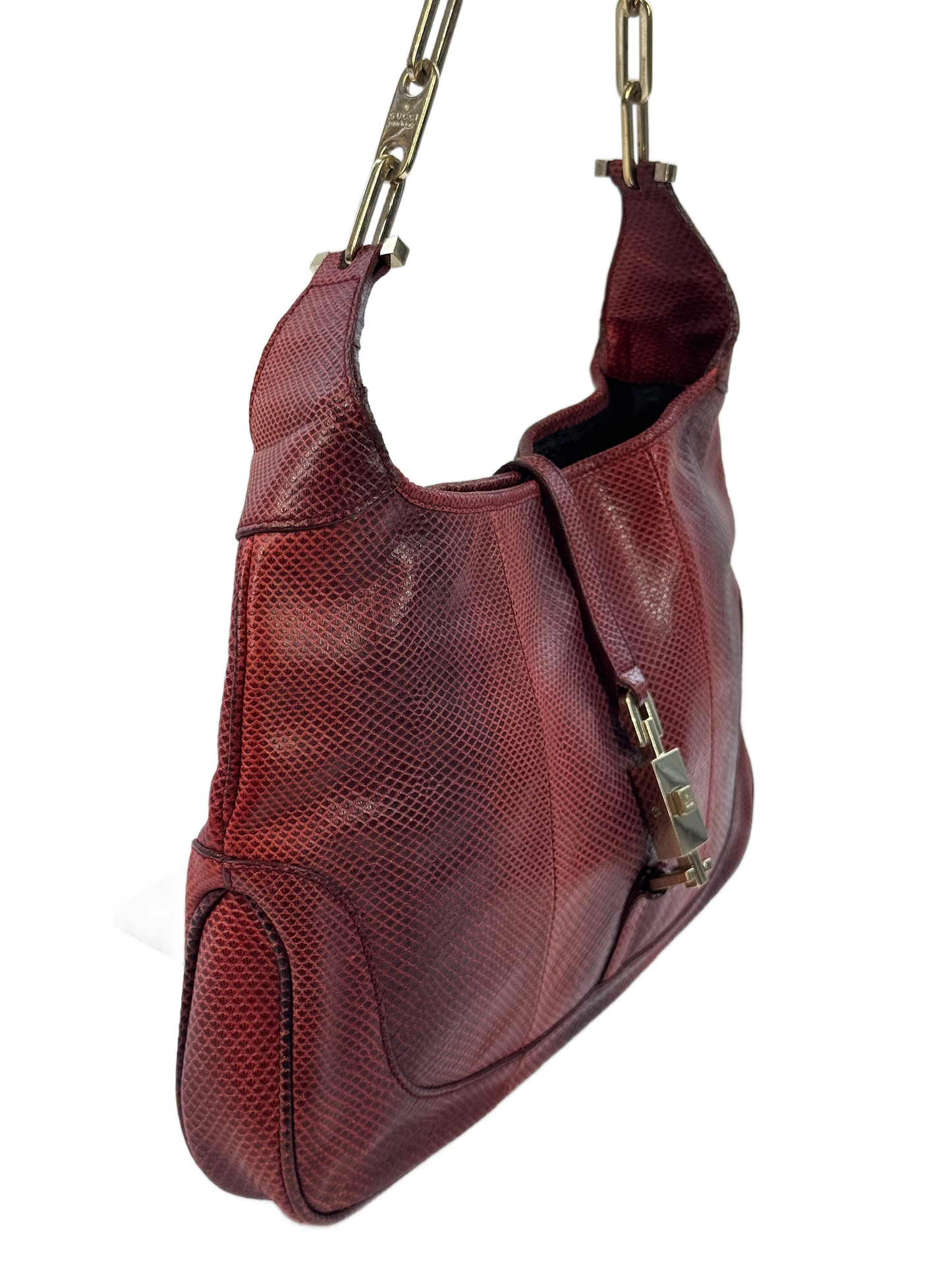 Gucci Vintage Red Snakeskin Medium Chainlink Handle Jackie Shoulder Bag