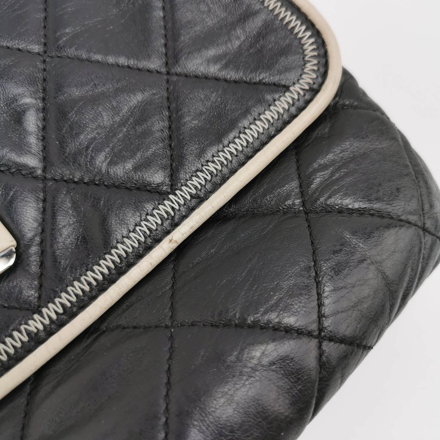 Chanel East West Mademoiselle Flap Bag 2008 Medium Black Leather Shoulder Bag