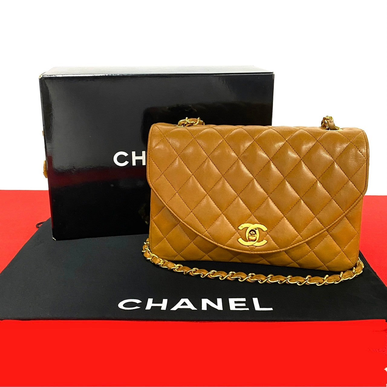 CHANEL Shoulder Bag lambskin Brown Matrasse