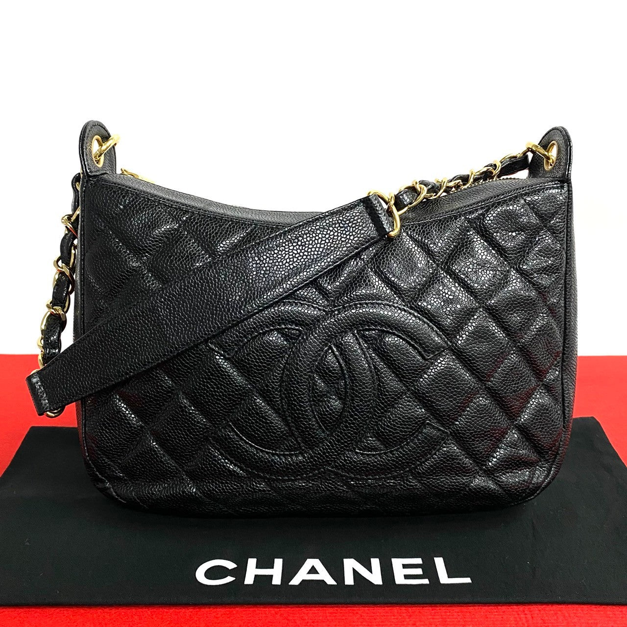 CHANEL Shoulder Bag Matt caviar skin black Matrasse
