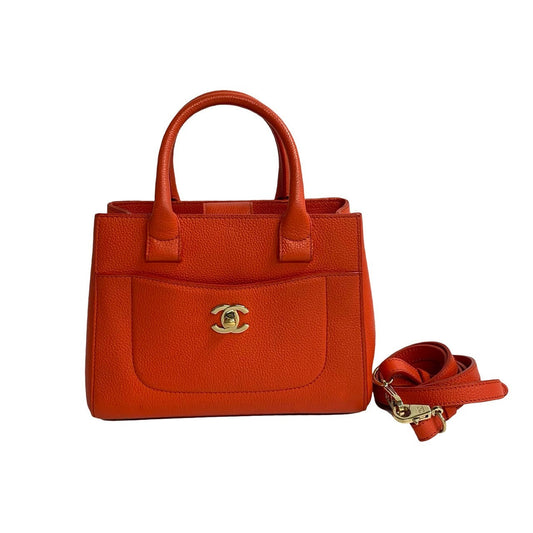 CHANEL Shoulder Bag Matt caviar skin Orange Neo Executive Small